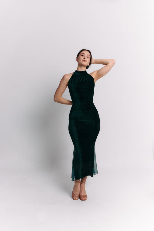 Dark Green Halter Maxi Dress