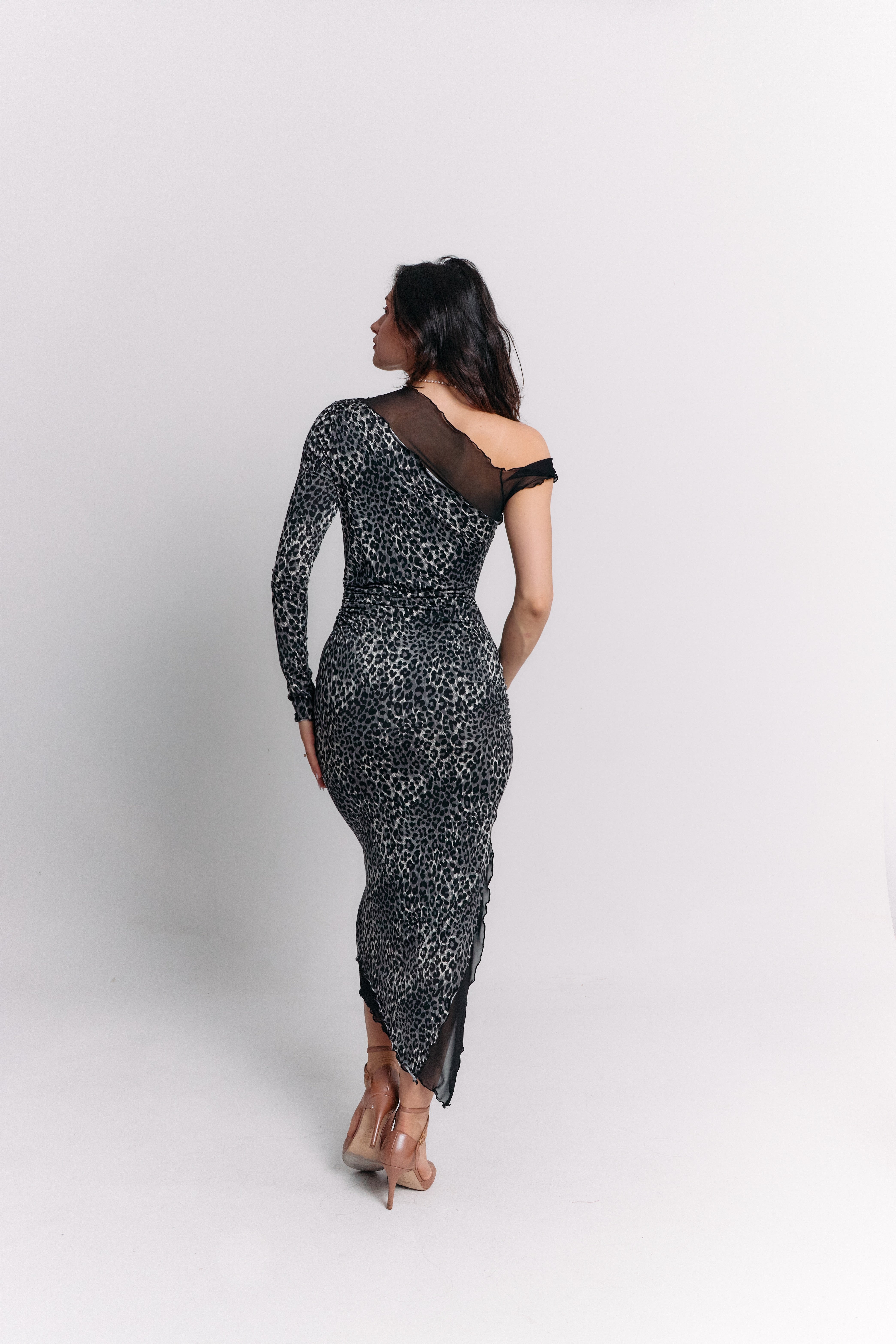 Leopard One-Sleeve Midi Dress
