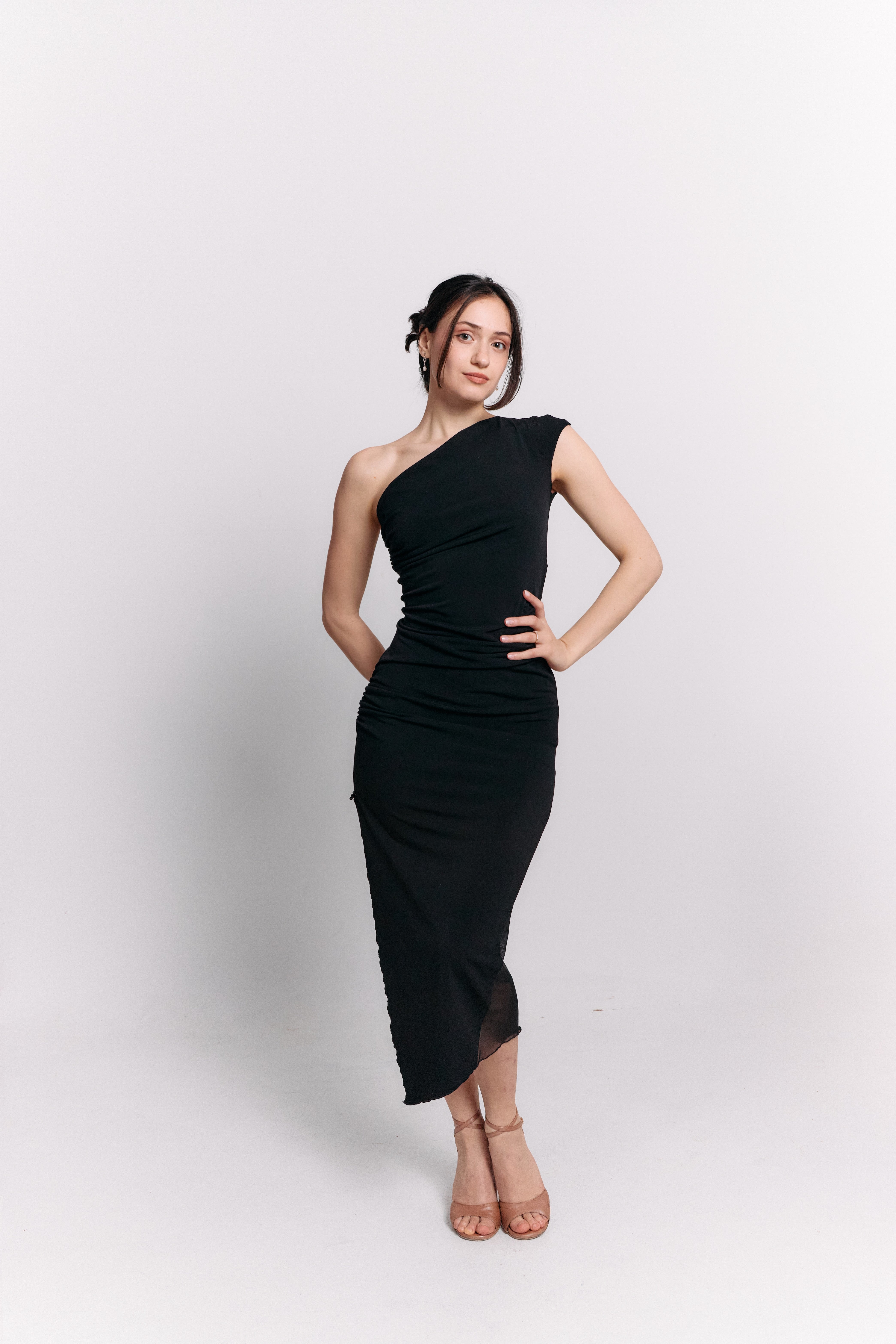 Onyx Mesh Back Asymmetrical Dress