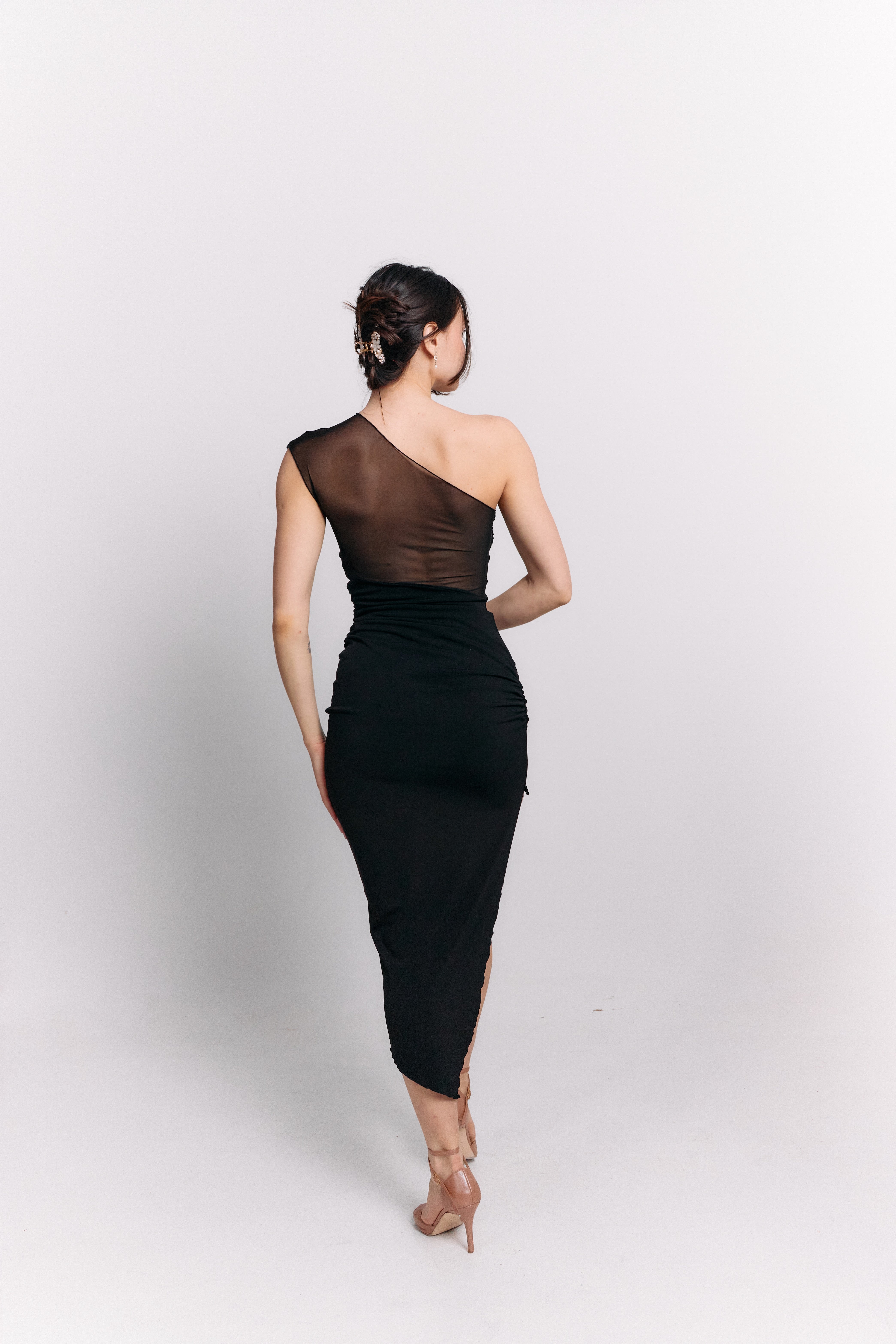 Onyx Mesh Back Asymmetrical Dress