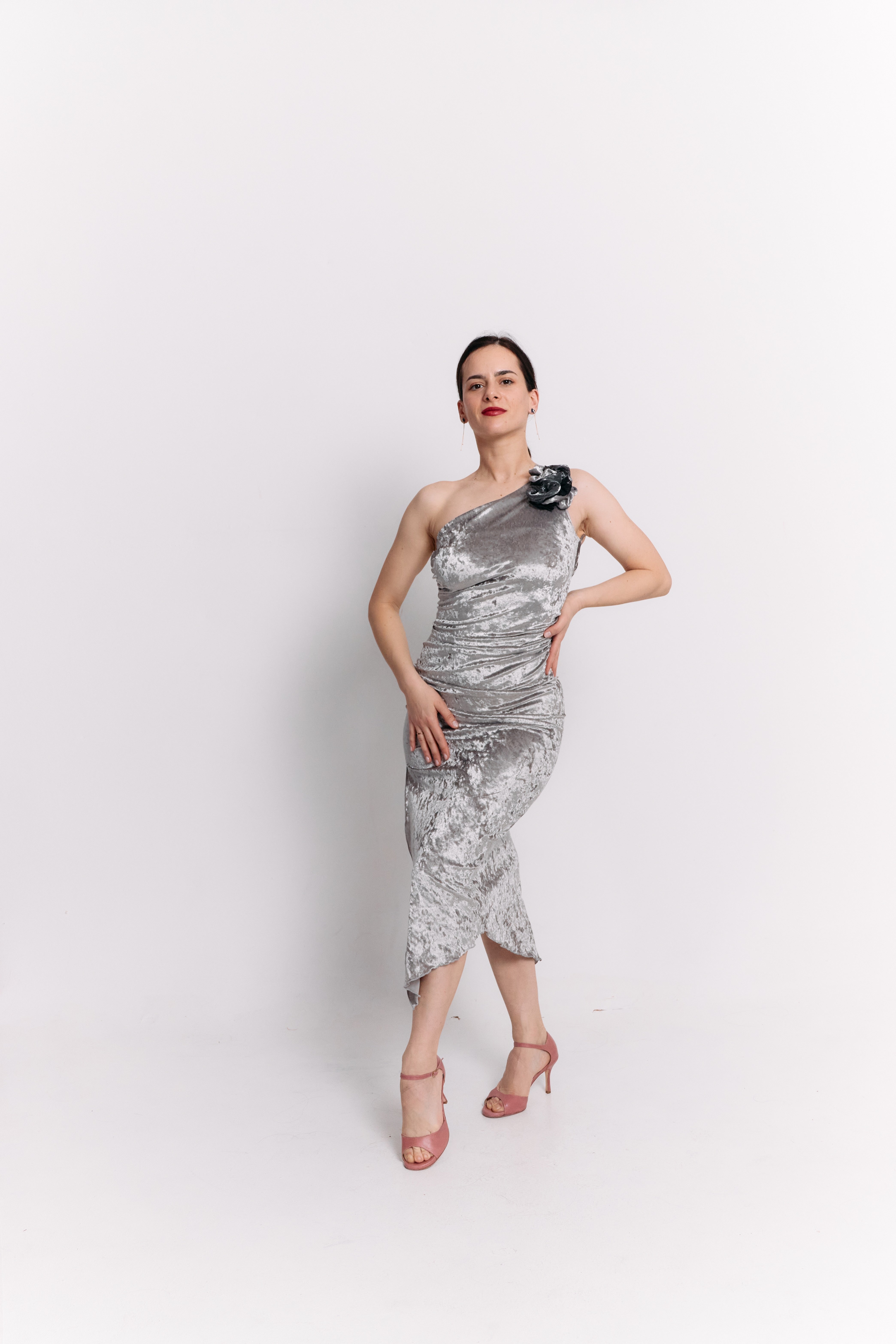 Silver Bloom Asymmetrical Dress